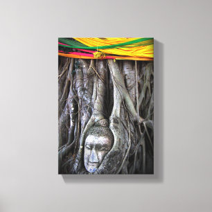 Buddha And The Tree Buddhism Thailand Photography Canvas Print