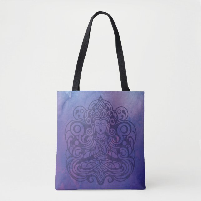 Buddha at Peace Purple Tote Bag (Front)