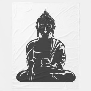 Buddha,black on white,buddhism,peace,zen,yoga,yogi fleece blanket