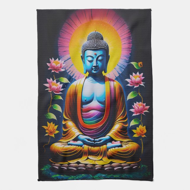 Buddha - Blooming Mindfulness Tea Towel (Vertical)