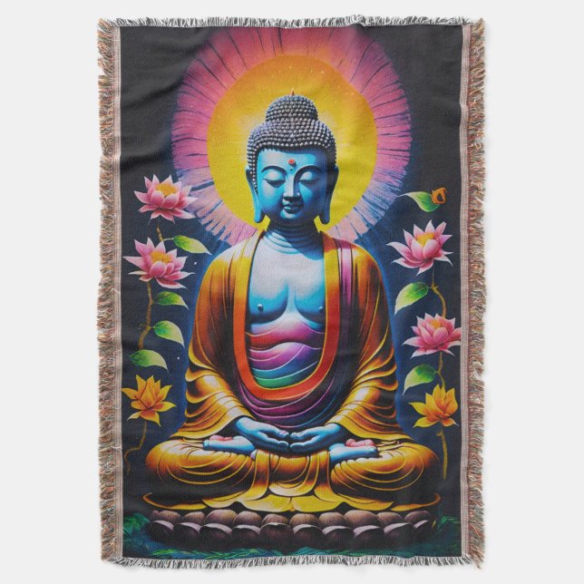 Buddha - Blooming Mindfulness Throw Blanket (Front Vertical)