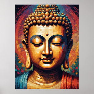 Buddha Colourful Modern Pixel Art Poster