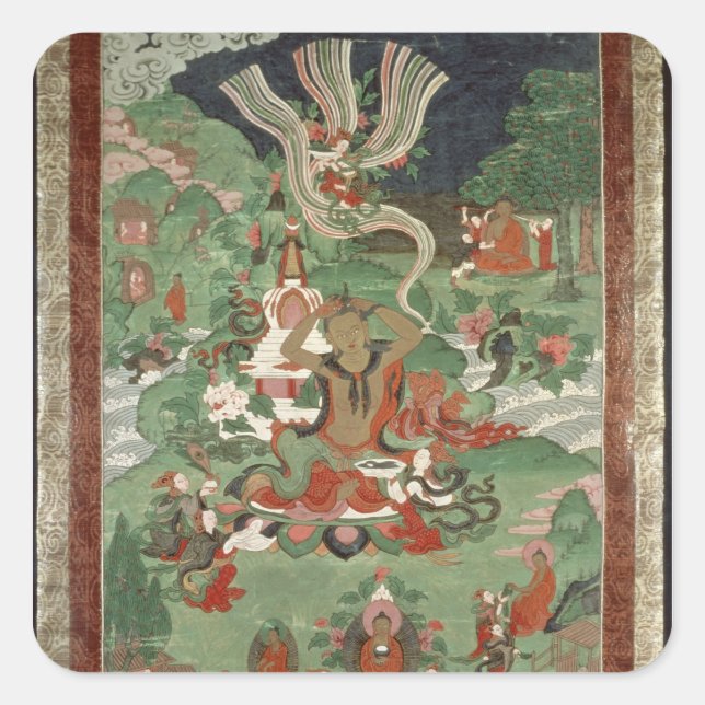 Buddha cutting a tuft of hair square sticker (Front)