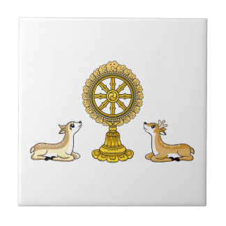 Buddha Dharma Wheel & Deers Ceramic Tile