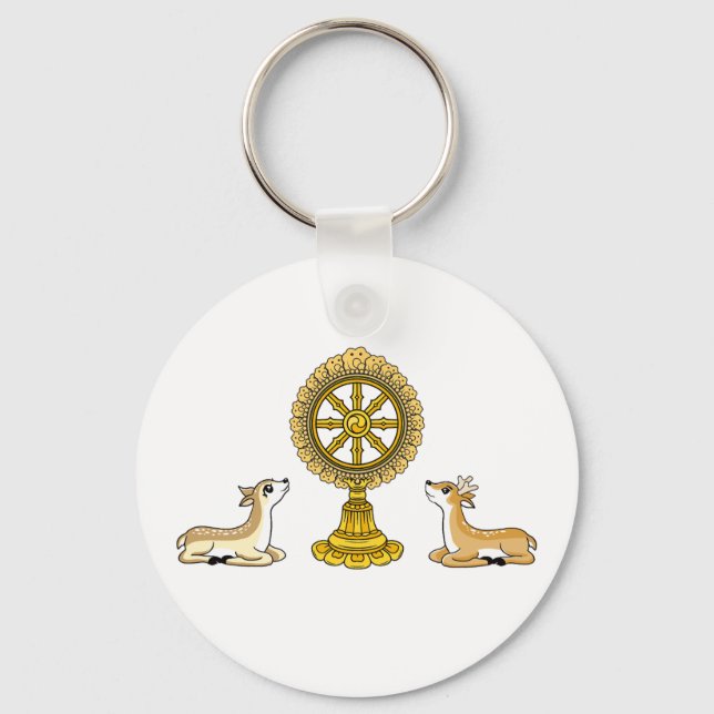 Buddha Dharma Wheel & Deers Keychain (Front)