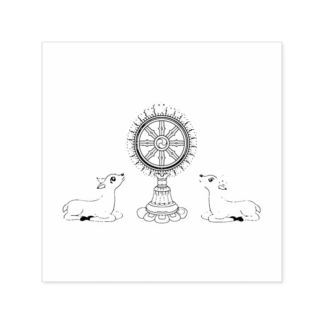 Buddha Dharma Wheel & Deers Self-inking Stamp (Design)
