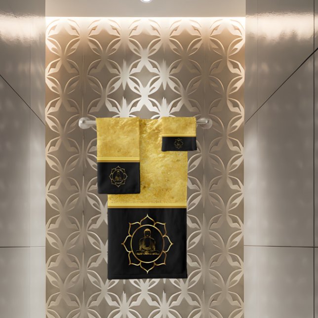 Buddha doing yoga meditation spiritual gold foil bath towel set (Creator Uploaded)