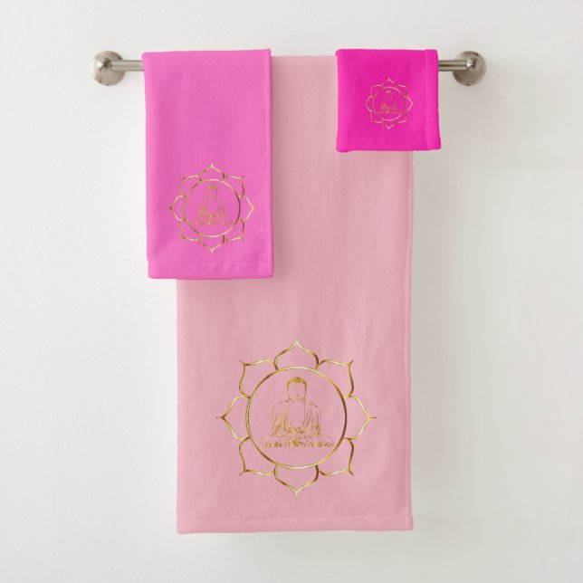 Buddha doing yoga meditation spiritual (pink) bath towel set (Insitu)