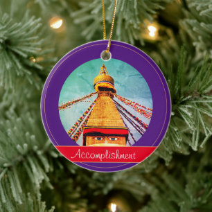 Buddha Eyes & Accomplishment - Boudhanath Stupa Ceramic Tree Decoration