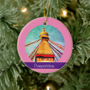 Buddha Eyes & Compassion - Boudhanath Stupa Nepal Ceramic Tree Decoration