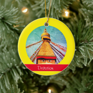 Buddha Eyes & Devotion - Boudhanath Stupa Nepal Ceramic Tree Decoration