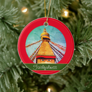 Buddha Eyes & Faithfulness - Boudhanath Stupa Yoga Ceramic Tree Decoration