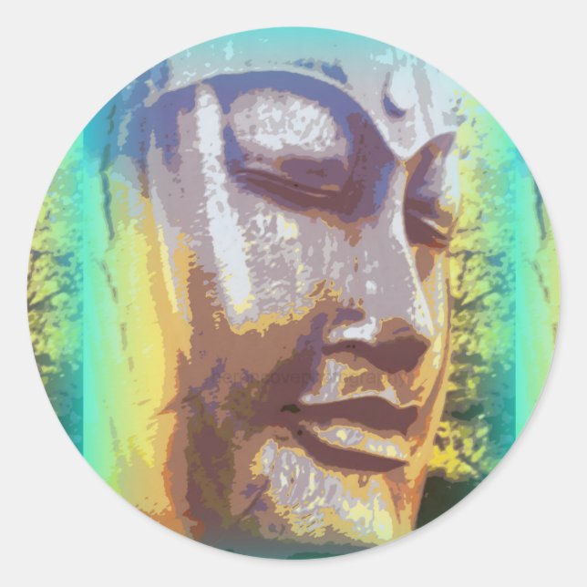 Buddha face green classic round sticker (Front)