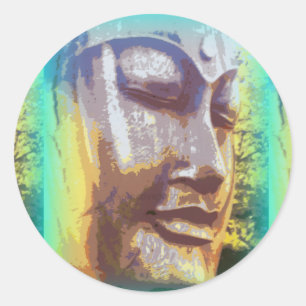 Buddha face green classic round sticker