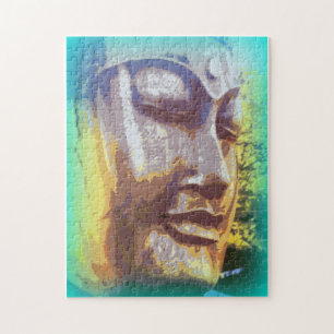 buddha face green jigsaw puzzle