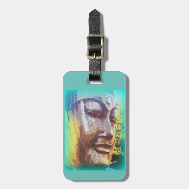 buddha face green luggage tag (Front Vertical)