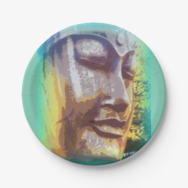 Buddha face green paper plate (Front)