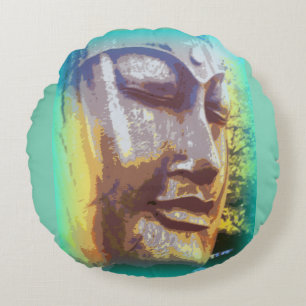 Buddha face green round cushion