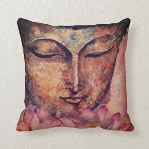 Buddha Face Watercolor Art Pillow