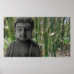 Buddha figure with bamboo in the background poster