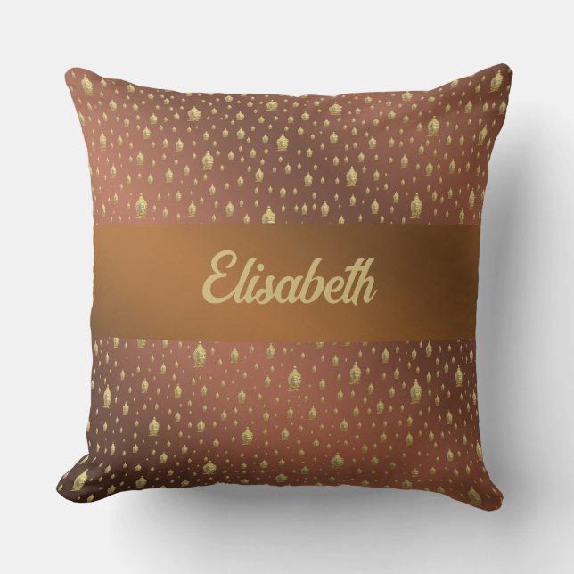 buddha, golden + buddha, asian pattern, shiny, thr cushion (Front)