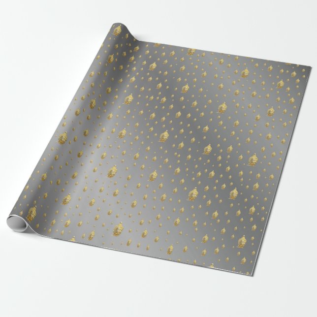 buddha, golden + buddha, asian pattern, shiny, wrapping paper (Unrolled)