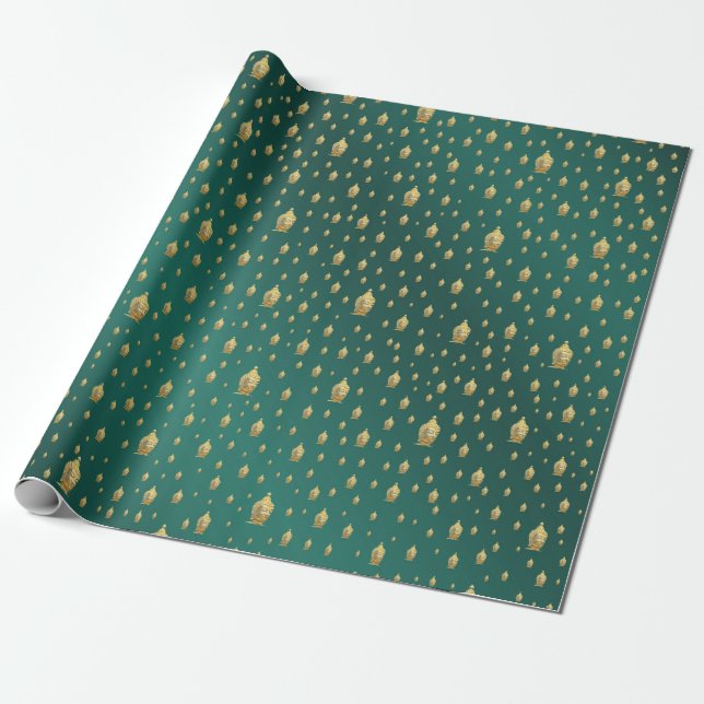 buddha, golden + buddha, asian pattern, shiny, wrapping paper (Unrolled)