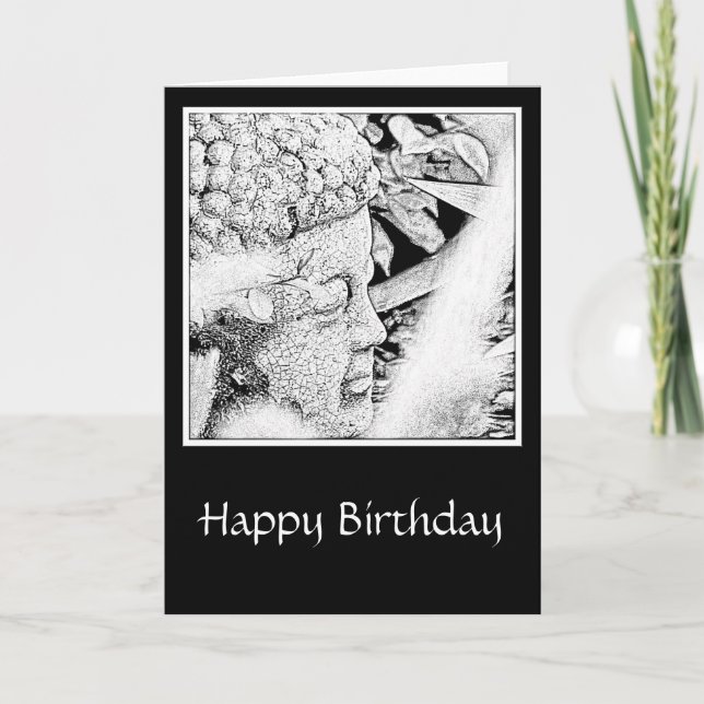Buddha Head (Black and White Sketch) Birthday Card (Front)