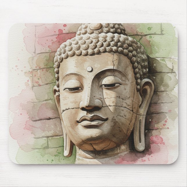 Buddha Head in Stone Mouse Mat (Front)