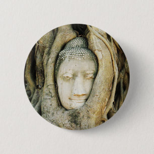 Buddha Head in the Fig Tree .. Ayutthaya, Thailand 6 Cm Round Badge