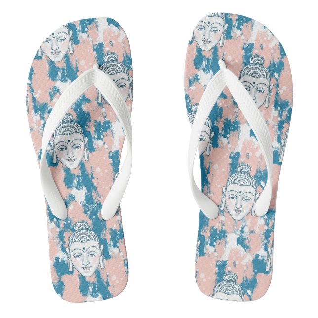 Buddha Head, pink and teal Flip Flops (Footbed)