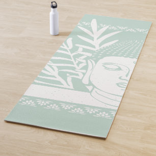 Buddha Head with Palm - Mint + Snow Yoga Mat