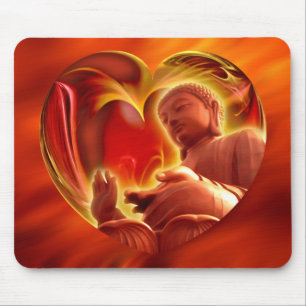 BUDDHA Heart   fire red Mouse Mat