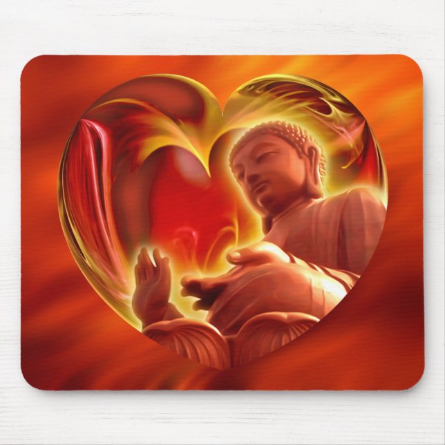 BUDDHA Heart | fire red Mouse Mat (Front)