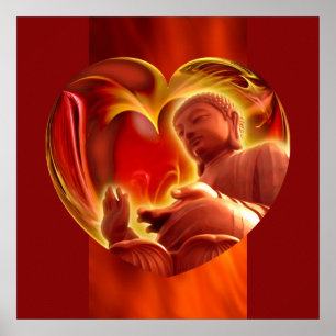 BUDDHA Heart fire red Poster