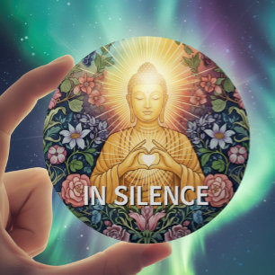 Buddha, Heart of light, Floral Vintage, In Silence 3 Cm Round Badge