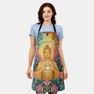 Buddha, Heart of light, Name, Floral, Vintage Apron
