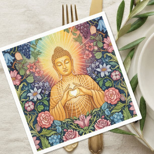 Buddha, Heart of light, Party, Floral, Vintage Napkin