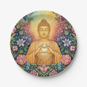 Buddha, Heart of light, Party, Floral, Vintage Paper Plate