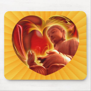 BUDDHA Heart   yellow radial Mouse Mat