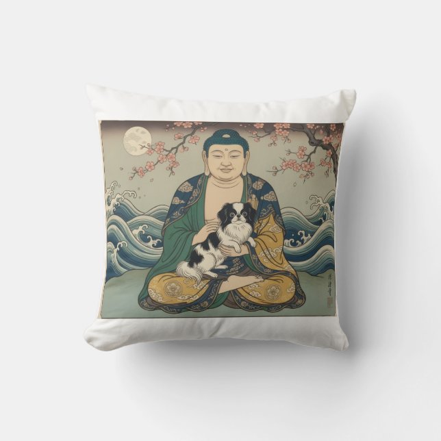 Buddha holding Japanese Chin Cushion (Front)