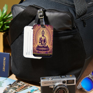 Buddha in a peaceful lotus garden luggage tag