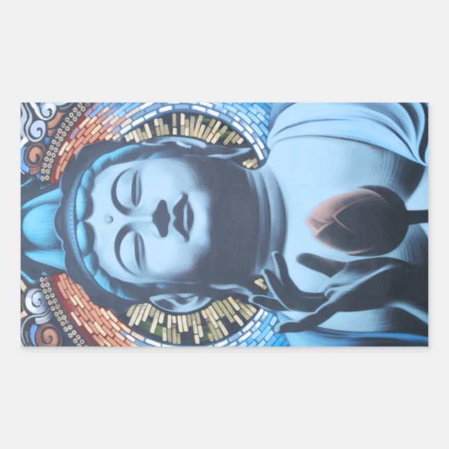 Buddha in Blue Rectangular Sticker (Front)
