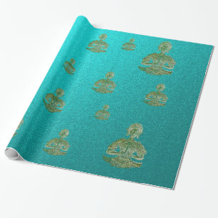 buddha in blue wrapping paper