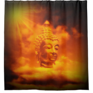 buddha in clouds in digital colour shower curtain