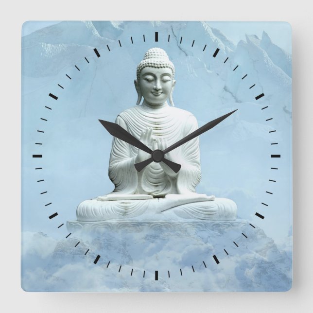 Buddha in Clouds Square Wall Clock (Front)
