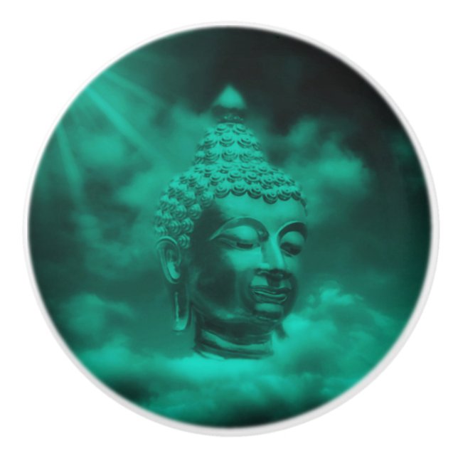 buddha in coloured clouds with artificial sun ceramic knob (Front)