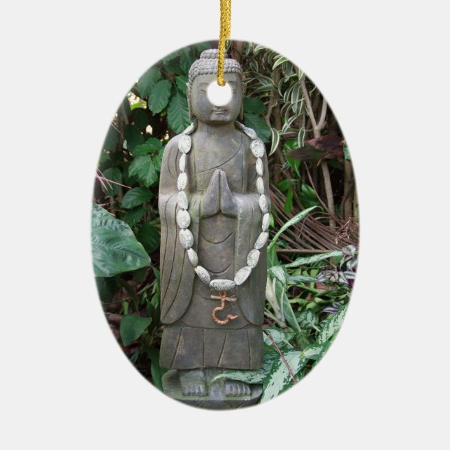 Buddha in the Garden Ceramic Tree Decoration (Front)