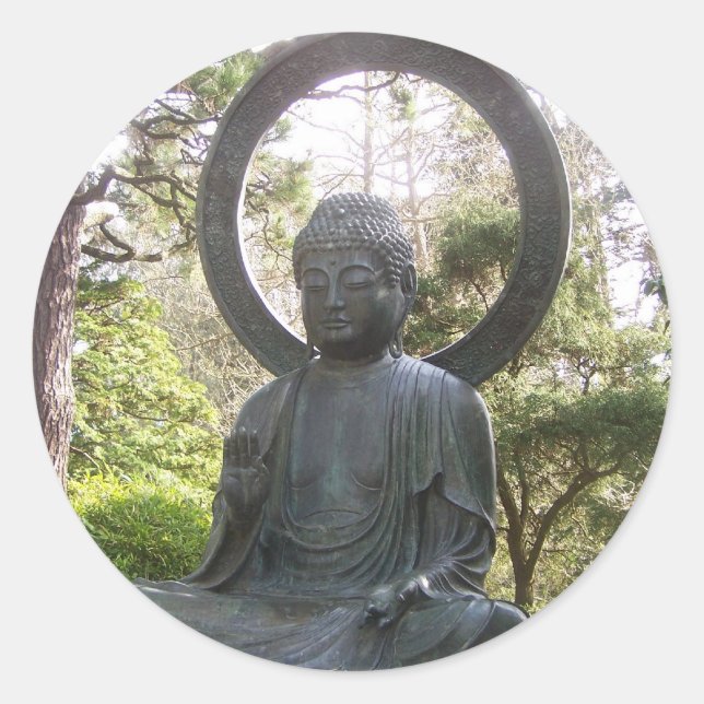 Buddha in the Japanese Tea Garden Classic Round Sticker (Front)