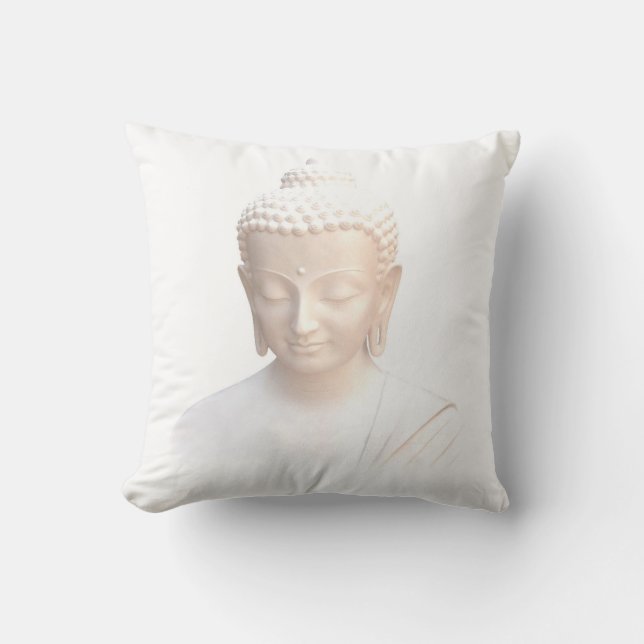 Buddha In White | Serene Meditative And Calm Cushion (Front)